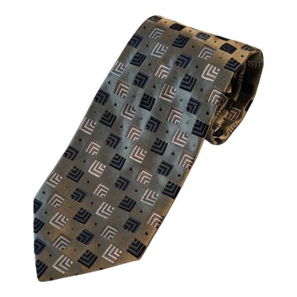 Pronto Uomo Mens Necktie 100% Silk 59" x 3.75" Geometric Chevron Block Pattern - Picture 1 of 5